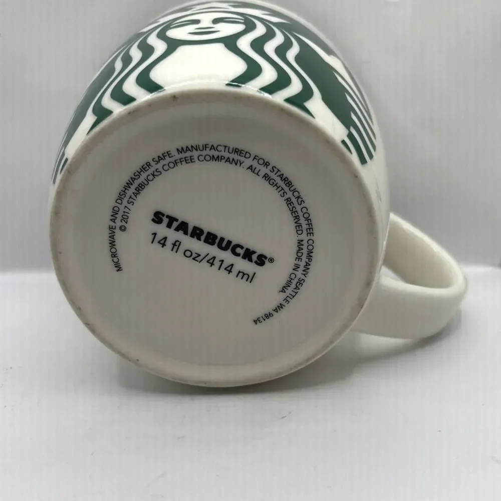 2017‎ Starbucks 14 OZ Coffee Mug Cream White Green